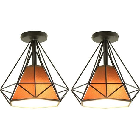 Plafoniera a gabbia retrò a forma di diamante da 25 cm, stile industriale vintage in ferro metallico, lampadine E27 per soggiorno, camera da letto, ristorante, corridoio, bar caffetteria (2 pezzi marr (1/5)