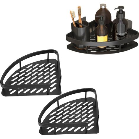 Étagère de douche triangulaire, étagère de douche d'angle en aluminium sans perçage, étagère de douche d'angle avec base creuse pour salle de bain WC Double couche (1/5)
