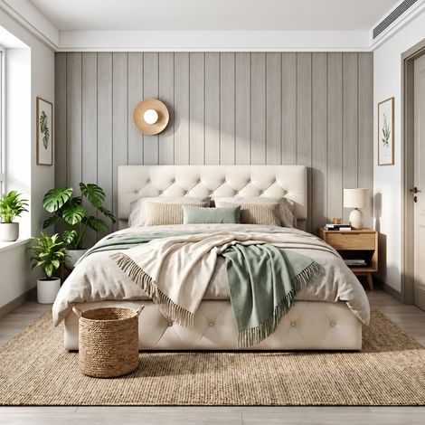 Lit coffre 160x200 cm Velours Beige, Lit Double Adulte avec Rangement Hydraulique, Tête de lit rembourrée avec sommier à lattes (1/5)