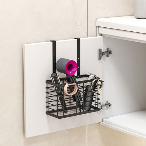 Porta asciugacapelli - Organizzatore 3 in 1 per strumenti per lo styling dei capelli - Altezza regolabile - Organizzatore da parete per porta dell'armadio/bagno per asciugacapelli e piastre (nero) (1/4)