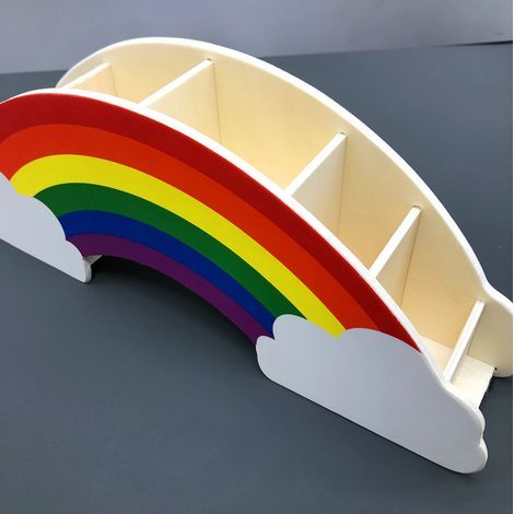 Aufbewahrungsbox aus Holz, Regenbogen-Stiftehalter/Schreibtischbox für Kinderbürobedarf (1/5)