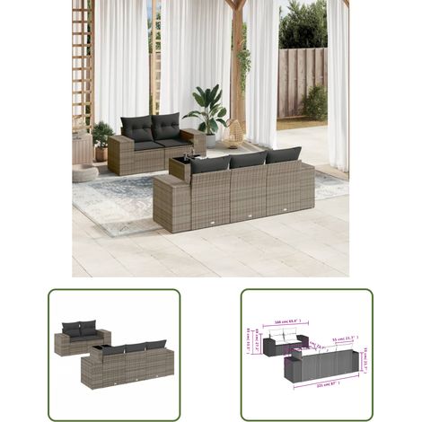The Living Store Salon de jardin 6 pcs avec coussins gris résine tressée - Ensemble Salon De Jardin - Meuble De Jardin - Résine Tressée - Rotin Synthétique - Mobilier D'extérieur (1/3)