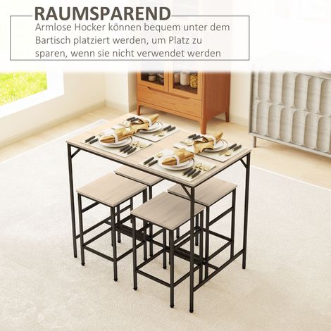 Ensemble bar table haute et 4 tabourets, set 5 pièces en acier et chêne (1/4)