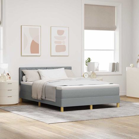 LED Boxspringbett mit Kopfteil Hellgrau 160 x 200 cm Stoff