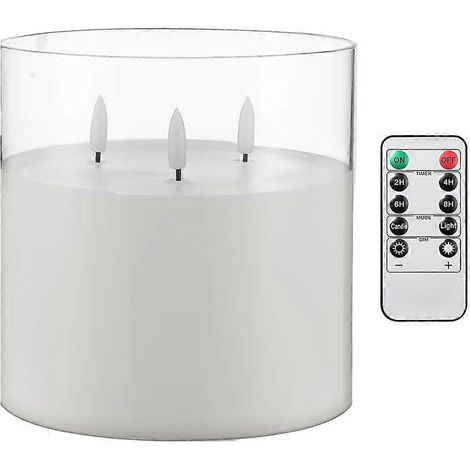 Bougies extra larges sans flamme de 15 x 15 cm, grandes bougies en verre à 3 mèches avec télécommande et minuterie, pour la décoration de fêtes à la maison (1/5)