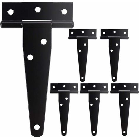 royaluxe- 6 Pcs Charnière en T Robuste Noir Antirouille avec Vis de Charnière de Porte, Charnière de Portail en Bois de Jardin, Charnière de Porte Extérieure Durable, DIY Hangar Porte, Fenêtre, Garage (1/5)
