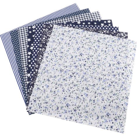 Tessuto di cotone 50x50 cm, 7 pezzi, quadrati assortiti, set di biancheria da letto pretagliato, quarti blu (1/5)