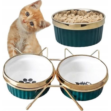 Futter- und Wassernäpfe für Katzen und Hunde, doppelter Keramiknapf auf Ständer, 2 x 300 ml Näpfe (1/4)