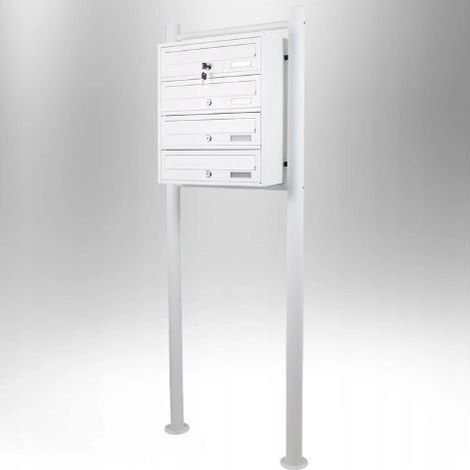 Boîtes aux lettres collectives pour 4 sur pieds en blanc