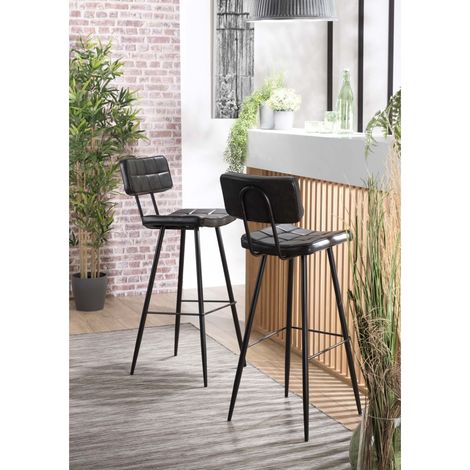 TOM - Lot de 2 tabourets de bar James noir hauteur d'assise 80cm (1/5)