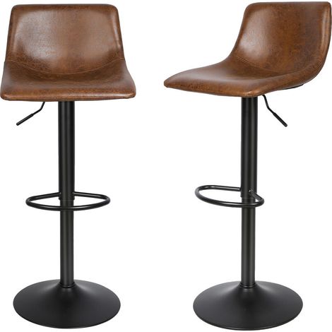 ® 2x chaise de bar chaise haute hauteur réglable 80-100cm chaise de bar cuillère (marron) (1/5)