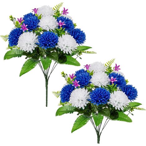 Bouquet de fleurs artificielles de cimetière avec pointes en soie pour décoration de tombe, tige de fleurs bleues artificielles printanières pour décoration de vase d'intérieur