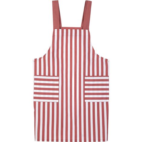 Tablier De Cuisine - Mélange Coton Et Lin - Rayure Rouge - Pour Chef Et Jardinage - 1 Pièce (1/5)