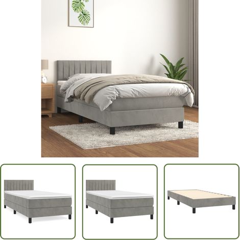 The Living Store Sommier à lattes de lit et matelas Gris clair 90x190 cm Velours - Lit Tapissier - Lit Velours - Lit Double - Literie - Chambre À Coucher (1/5)
