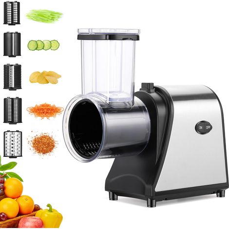 COOCHEER Tritatutto Elettrico 5 IN 1 Grattugia Multifunzione per Verdura, 250W Taglia Verdure con 5 Lame, Acciaio Inossidabile