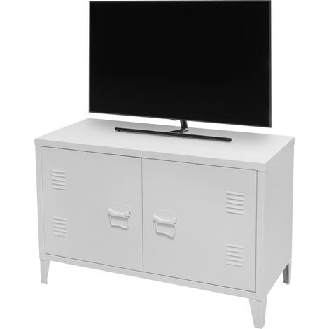 Industrieller TV-Schrank mit 2 Metalltüren – Maße 100x40x53 cm, Farbe Weiß