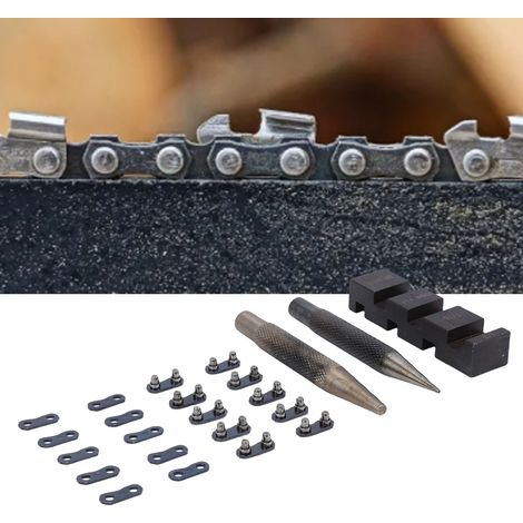 Kit de démontage et de réparation de chaîne de tronçonneuse portable en 3 pièces, comprenant 10 pièces pour la réparation des connecteurs. Ce kit professionnel est compatible avec les chaînes de pas 1 (1/5)