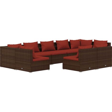 Maison Exclusive - 9-tlg. Garten-Lounge-Set mit Kissen Braun Poly (1/5)