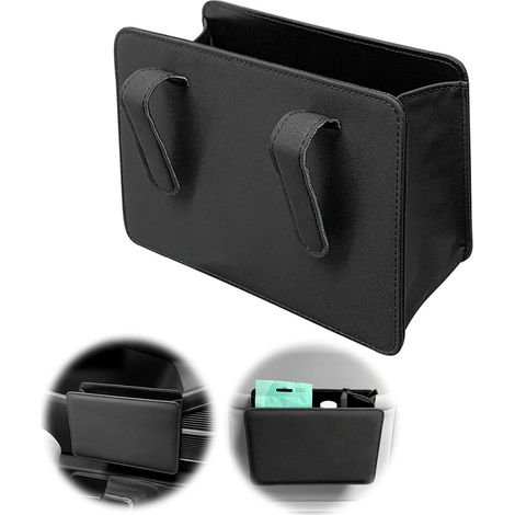 Sollbry Petite poubelle de voiture - En cuir synthétique imperméable de qualité supérieure - Portable - Pliable - Accessoire intérieur (noir) (1/5)