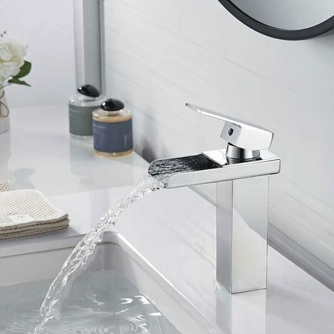 Robinet de salle de bain chromé à effet cascade, moderne, en laiton, pour lavabo, coloris variés, Yyv (1/3)