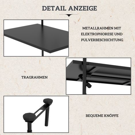 Table pliante à suspendre pour balcon, table d'appoint rabattable, hauteur réglable 3 niveaux, charge max 15 kg, 62x60 cm, noir, idéale terrasse (1/5)