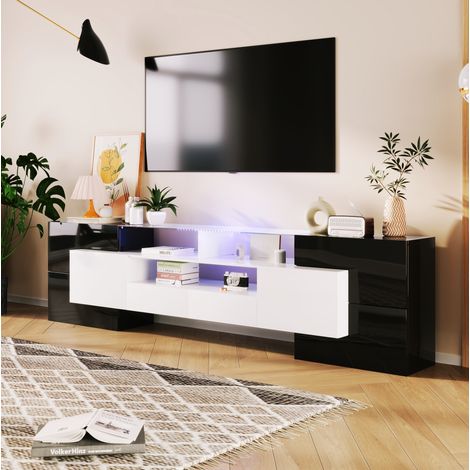 Mobile TV 200 cm bianco e nero lucido con LED e piano in vetro (1/5)