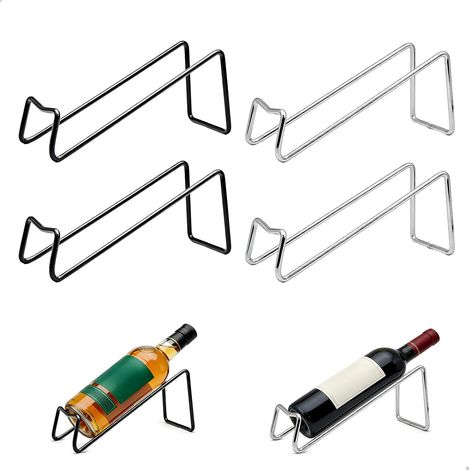 4 Pièces Casier à Bouteilles, Porte Bouteille de Métalliques, Casier a Vin de Table, Rangement Bouteille de vin, Porte Bouteilles Décoratifs Contemporains pour Cocktails, Bières(Noir + Argent) (1/5)
