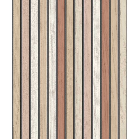 Papier peint lattes bois terracotta doux (1/3)