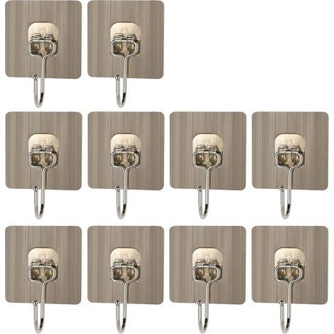 10er-Pack selbstklebende Wandhaken, max. 20 kg Tragkraft, für Bad, Küche, Decke, Wand, Tür, Bademantel und Handtuchhalter (1/5)