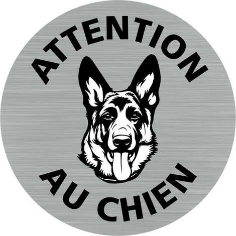 Pictogramme Attention .- Adhésif aspect aluminium brossé - Diamètre 76 mm (1/5)