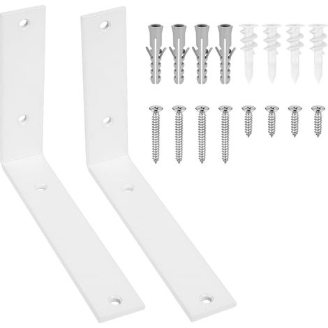 2 Pcs Equerre Etagere Murale Blanc, Equerre Charge Lourde, Équerre Étagère de Fixation Etagere Murale Invisible, Supports d'Étagère Murale à 90 Degrés Metal Industrielle pour Meuble, 200x150x38 mm (1/5)
