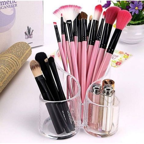 141312cm Organisateur de Maquillage /Cosmétique Pot de Rangement de Brosses Porte -stylo Pinceau 3 Compartiments Transparent (1/4)