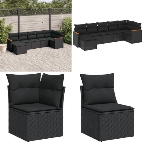 Salon de jardin 7 pcs avec coussins noir résine tressée - Ensemble Salon De Jardin - Mobilier De Jardin - Meubles Extérieur - Salon De Jardin Design - Chaise Longue - Home & Living (1/5)