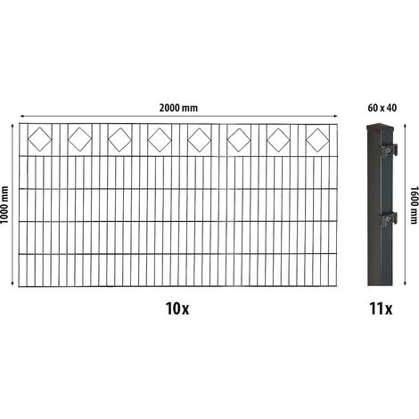 Dekor-DS-Mattenzaun-Set 1000 Karoreihe, 20 m, anthrazit