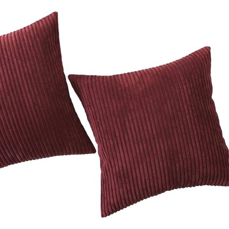 Set mit 2 dekorativen, gestreiften Cord-Lendenkissenbezügen, rechteckig, für Sofa – 45 x 45 cm – Burgunderrot (1/5)