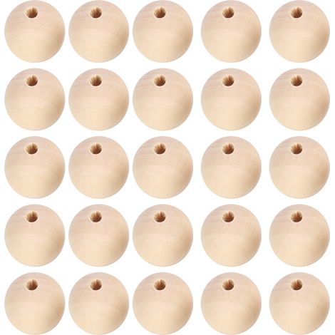 5 Bag Wood Beads Natural Round DIY Necklace HandMade Accessories 22mm/25mm/30mm(Natural Color 30mm 5Pcs) (1/5)
