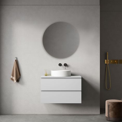 Mobile bagno sospeso 80 cm Bianco Opaco per Lavabo d'appoggio Specchio Tondo - Fiji Paint Top (1/4)