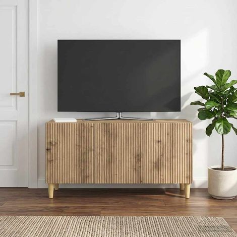 Meuble TV 3 portes en bois d’ingénierie, chêne artisanal, 99 x 34,5 x 50 cm - PANGIVO (1/5)