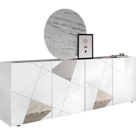 Vente-Unique – Buffet CANTIANO 4 portes – Blanc laqué – Panneau de particule – Dimensions 241x84x42 cm – Éco-responsable fabriqué en Europe (1/5)