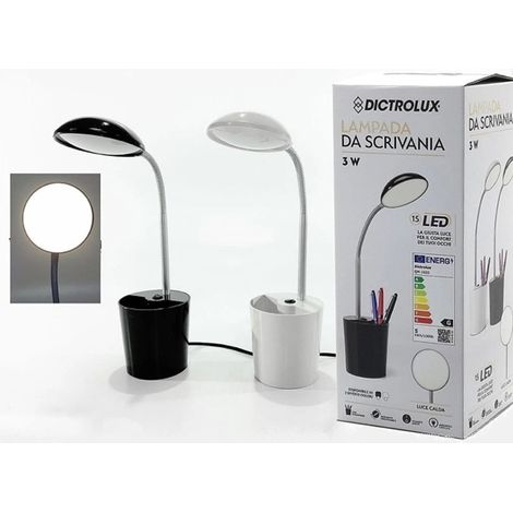 TRADE SHOP - Lampada Da Tavolo Scrivania Con Portapenne 3 Watt 15led 16v A Luce Calda In 2 Colori - (1/3)