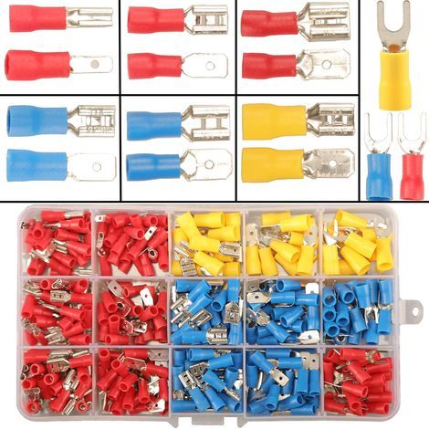 330 Stück Crimp-Elektroklemmen, 15 verschiedene Kfz-Elektroklemmen, Sortiment an Steckern und Buchsen, Flachstecker 2,8 mm, 4,8 mm, 6,3 mm, Elektroverbinder-Set (1/5)