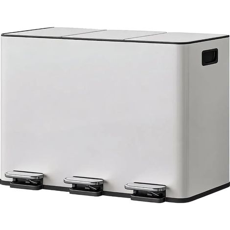 Contenedor de reciclaje, 3 compartimentos, funcionamiento manos libres, BLANCO (1/2)