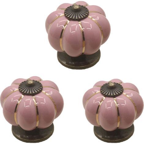 Juego de 3 pomos de cerámica con forma de calabaza de Halloween de 40x40 mm (diámetro x altura) para puertas de armarios, cajones, muebles y armarios de cocina. Tiradores de cobre vintage con tornillo (1/5)