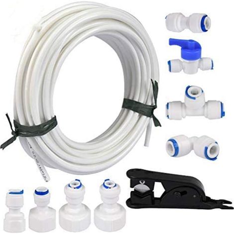 20 m 1/4" tuyau d'eau, vanne à bille, connecteur rapide, tube de 20 m, coupe-tuyaux pour Osmose inverse Système de filtre réfrigérateur (1/5)