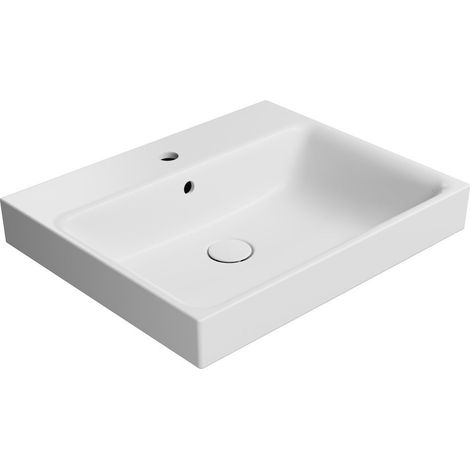 Lavabo en céramique NUBES 60x50cm, bord inférieur groud, blanc mat (1/3)
