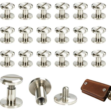 20 Pièces Vis de reliure M4x10 mm, Argenté Rivets a Visser pour Cuir (1/5)