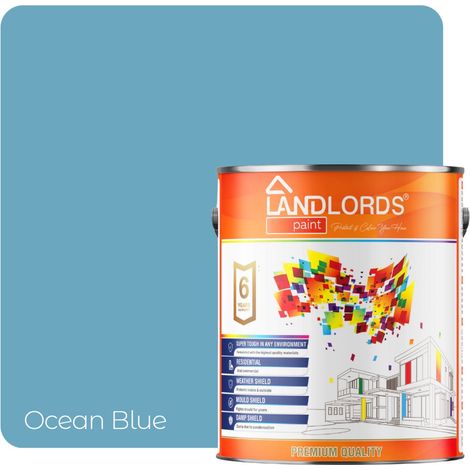 Landlords Paint - Masonry Paint - Best Weatherproof Exterior Wall Protection - Ocean Blue - 5L