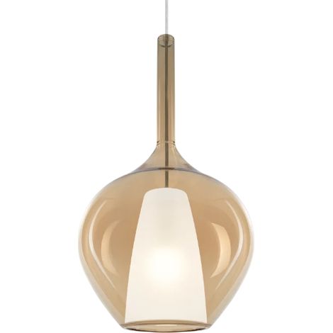 Sospensione Contemporanea Kalique Vetro Ambra Bianco E Cromo 1 Luce E27 H50Cm (1/2)