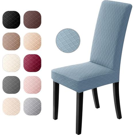 Stuhlhussen 6er Set Jacquard Stretch für Esszimmerstühle, Blau (1/5)
