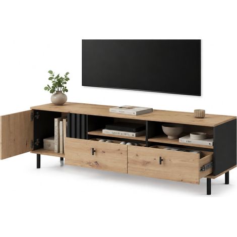 Mobile Porta tv Kalese, 2 Cassetti, 3 Ripiani, Un'anta, 165x40x49h cm Marrone Rovere Nodi
